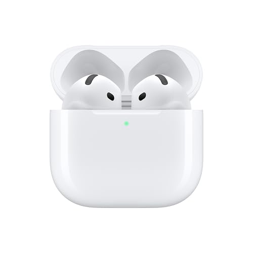 Apple AirPods 4 Wireless Earbuds, Bluetooth Headphones, Personalized Spatial Audio, Sweat and Water Resistant, USB-C Charging Case, H2 Chip, Up to 30 Hours of Battery Life, Effortless Setup for iPhone