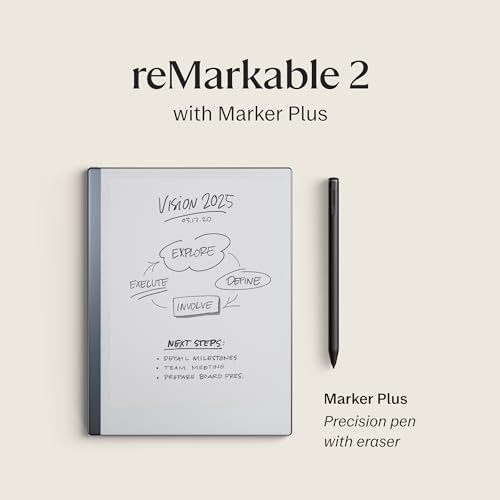 reMarkable Bundle 2 Notetaking Tablet | Marker Plus |12 months Connect | 9 spare marker tips | USB-A to C cable | RM113