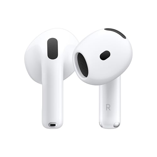 Apple AirPods 4 Wireless Earbuds, Bluetooth Headphones, Personalized Spatial Audio, Sweat and Water Resistant, USB-C Charging Case, H2 Chip, Up to 30 Hours of Battery Life, Effortless Setup for iPhone