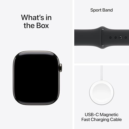 Apple Watch Series 10 [GPS + Cellular 42mm] with Jet Black Aluminium Case with Black Sport Band - S/M. Fitness Tracker, ECG App, Always-On Retina Display, Water Resistant