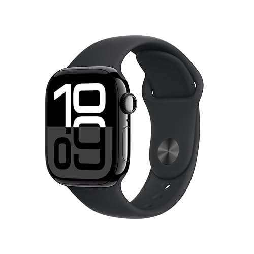 Apple Watch Series 10 [GPS + Cellular 42mm] with Jet Black Aluminium Case with Black Sport Band - S/M. Fitness Tracker, ECG App, Always-On Retina Display, Water Resistant