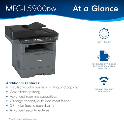 Brother Monochrome Laser Printer, Multifunction All-in-One Printer, MFC-L5915DW, Wireless Networking, Mobile Printing & Scanning, Duplex Print, Copy & Scan, Amazon Dash Replenishment Ready