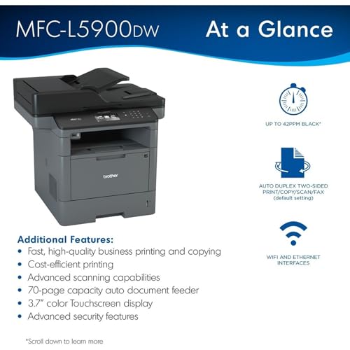 Brother Monochrome Laser Printer, Multifunction All-in-One Printer, MFC-L5915DW, Wireless Networking, Mobile Printing & Scanning, Duplex Print, Copy & Scan, Amazon Dash Replenishment Ready