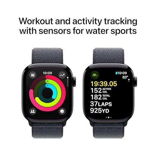 Apple Watch Series 10 [GPS + Cellular 42mm] with Jet Black Aluminium Case with Black Sport Band - S/M. Fitness Tracker, ECG App, Always-On Retina Display, Water Resistant