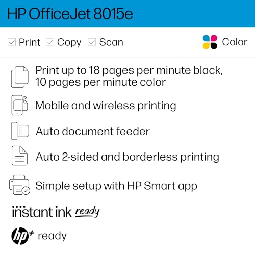 HP OfficeJet 8015e Wireless Color All-in-One Printer, 6 months of Instant Ink included