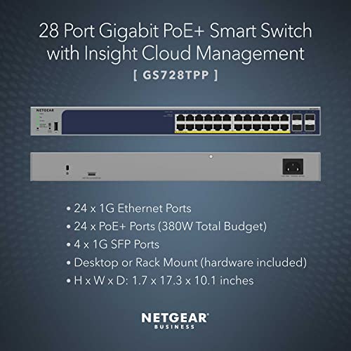 NETGEAR 52-Port PoE Gigabit Ethernet Smart Switch (GS752TPP) - Managed, Optional Insight Cloud Management, 48 x PoE+ @ 760W, 4 x 1G SFP, Desktop or Rackmount, and Limited Lifetime Protection