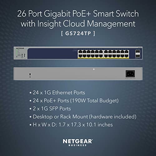 NETGEAR 52-Port PoE Gigabit Ethernet Smart Switch (GS752TPP) - Managed, Optional Insight Cloud Management, 48 x PoE+ @ 760W, 4 x 1G SFP, Desktop or Rackmount, and Limited Lifetime Protection