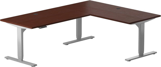 Progressive Desk L Shaped Height Adjustable Standing Desk 78" x 48" - Corner Computer Desk - Electric Stand Up Rising Workstation - Gray Frame, Roasted Walnut Top