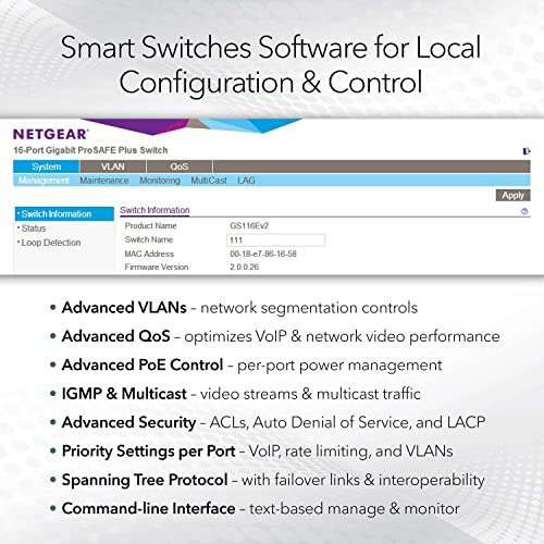 NETGEAR 52-Port PoE Gigabit Ethernet Smart Switch (GS752TPP) - Managed, Optional Insight Cloud Management, 48 x PoE+ @ 760W, 4 x 1G SFP, Desktop or Rackmount, and Limited Lifetime Protection