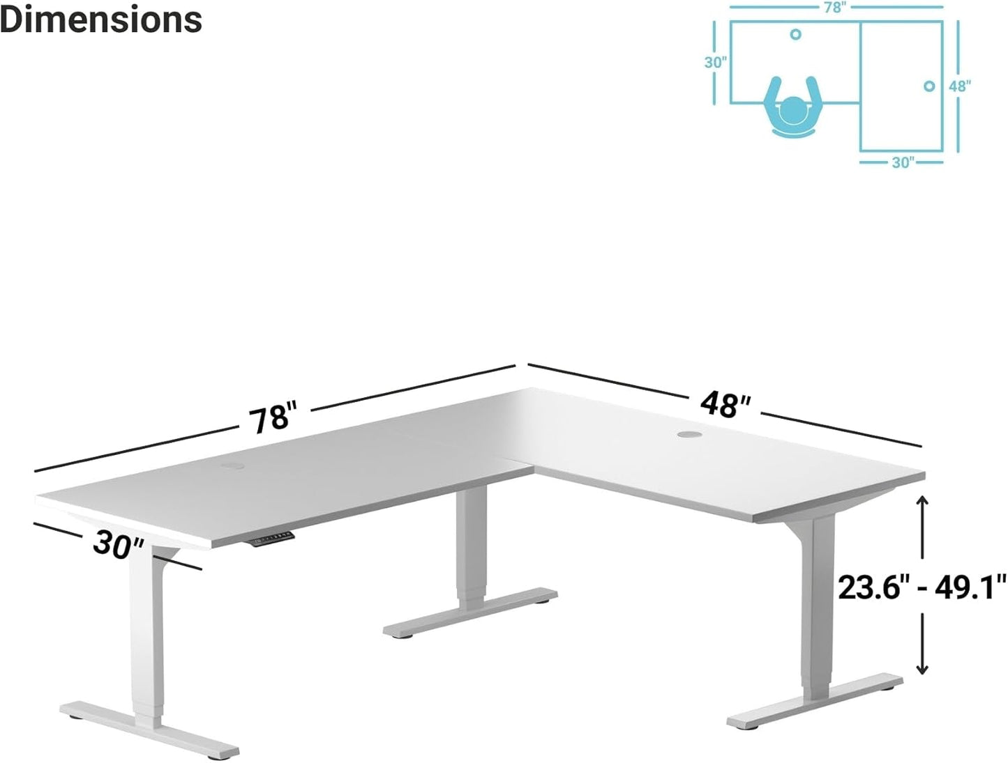 Progressive Desk L Shaped Height Adjustable Standing Desk 78" x 48" - Corner Computer Desk - Electric Stand Up Rising Workstation - Gray Frame, Roasted Walnut Top