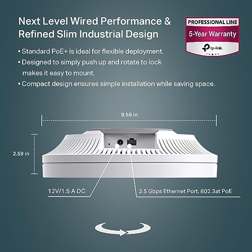 TP-Link EAP670 V2 Omada WiFi 6 Ultra- Slim AX5400 Wireless 2.5G Ceiling Mount Access Point Support Mesh, OFDMA, Seamless Roaming, HE160 & MU-MIMO SDN Integrated Cloud Access & Omada App PoE+