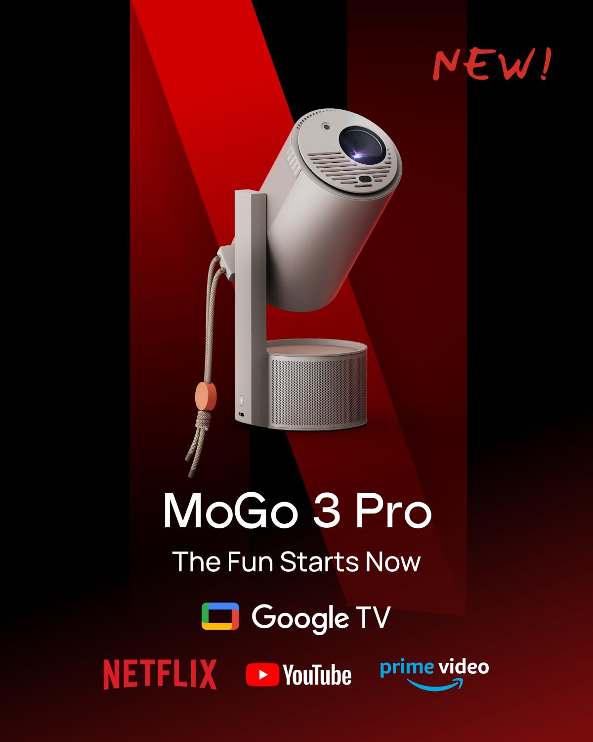 XGIMI MoGo 3 Pro 1080P Portable Projector, Google TV with Licensed Netflix, Build-in Adjustable Stand, Mini Projector Supports Power Banks, 450 ISO Lumens, ISA 2.0, 2 x 5W Harman Kardon