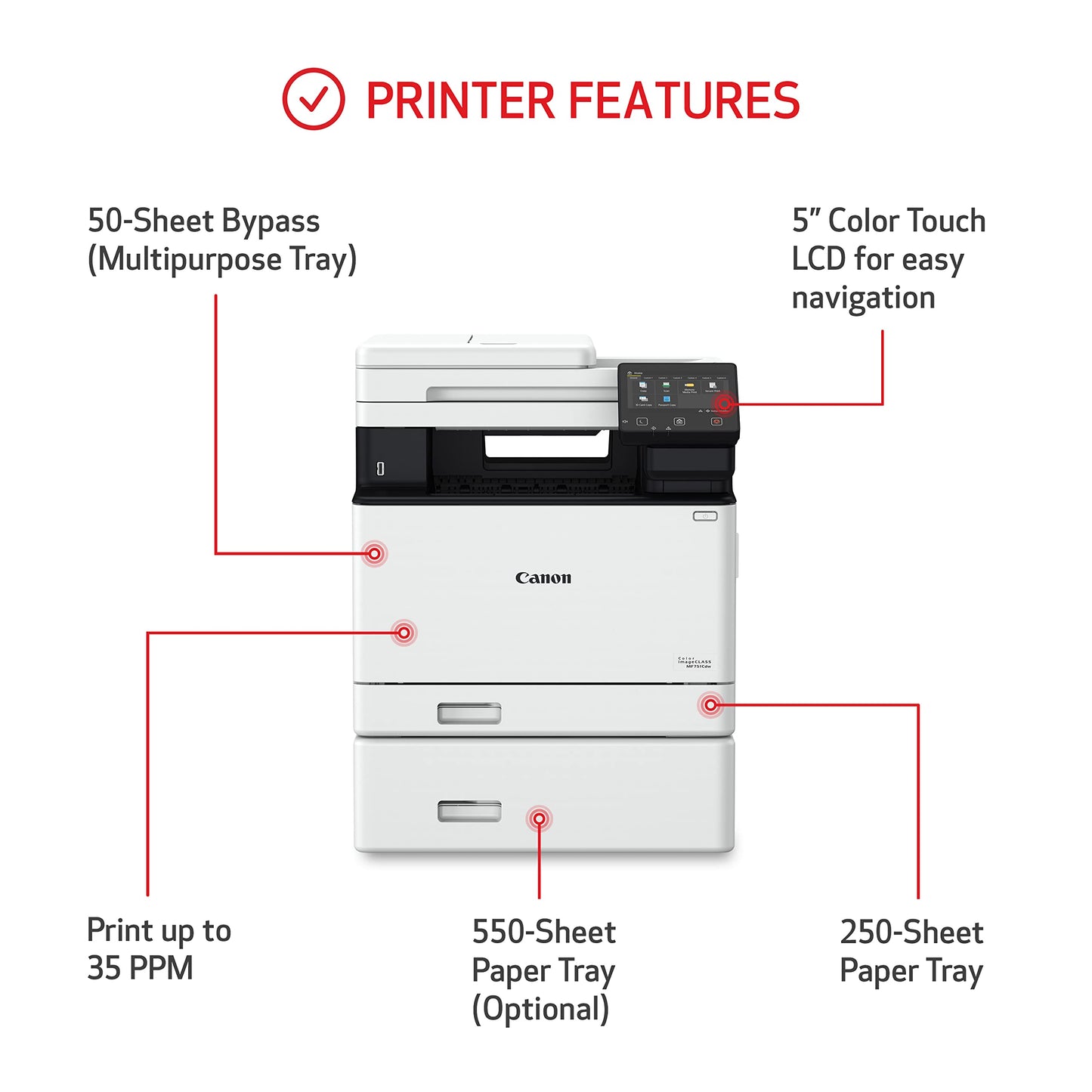 Canon Color imageCLASS MF751Cdw - Multifunction, Duplex, Wireless, Mobile-Ready Laser Printer with 3 Year Limited Warranty, White