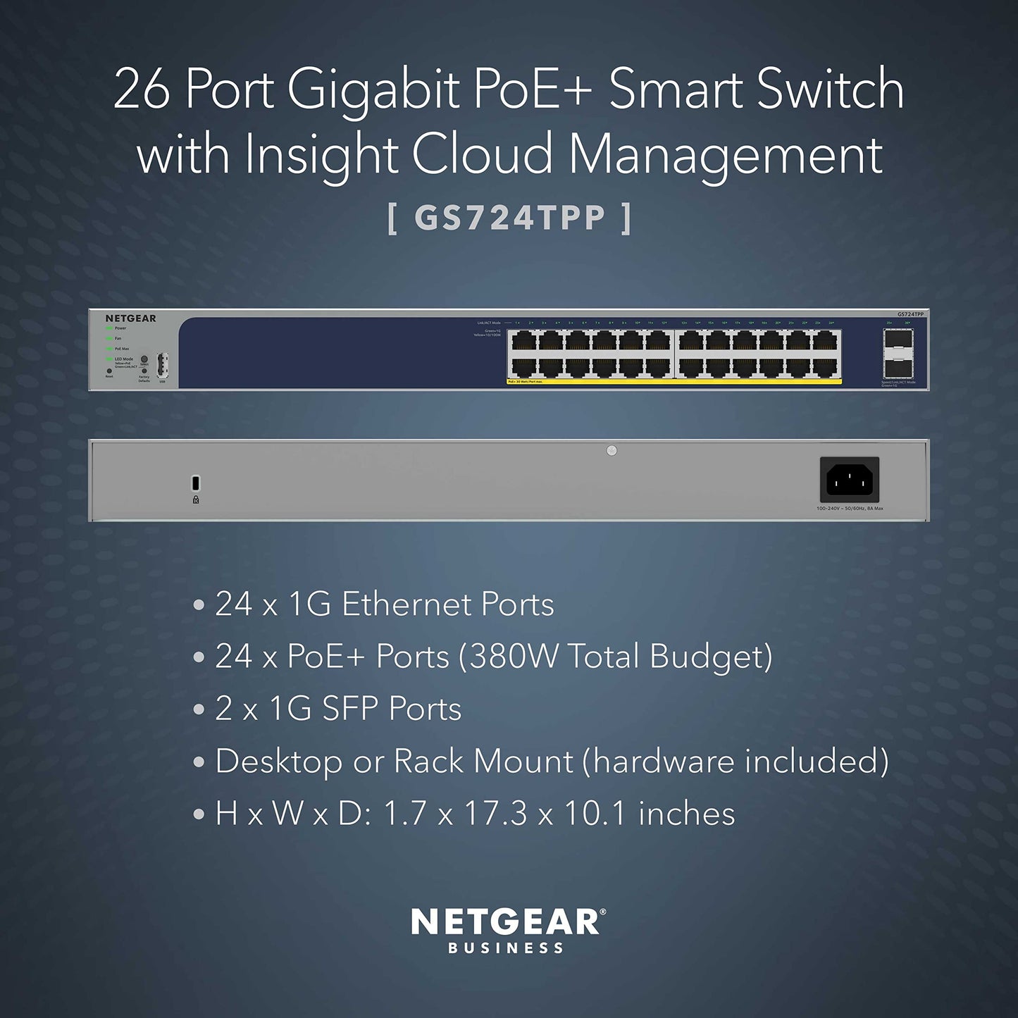 NETGEAR 52-Port PoE Gigabit Ethernet Smart Switch (GS752TPP) - Managed, Optional Insight Cloud Management, 48 x PoE+ @ 760W, 4 x 1G SFP, Desktop or Rackmount, and Limited Lifetime Protection