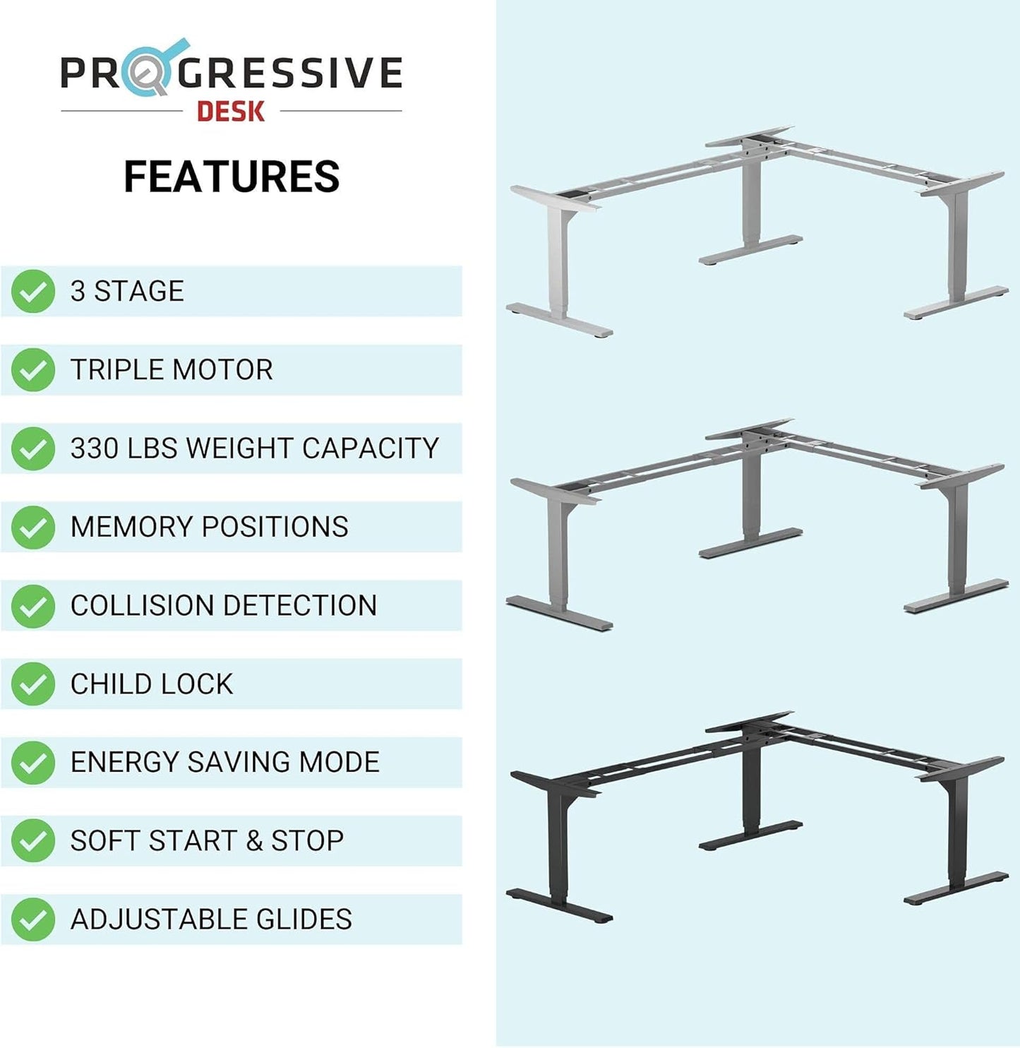 Progressive Desk L Shaped Height Adjustable Standing Desk 78" x 48" - Corner Computer Desk - Electric Stand Up Rising Workstation - Gray Frame, Roasted Walnut Top