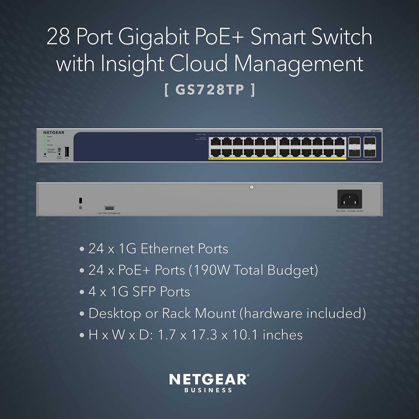 NETGEAR 52-Port PoE Gigabit Ethernet Smart Switch (GS752TPP) - Managed, Optional Insight Cloud Management, 48 x PoE+ @ 760W, 4 x 1G SFP, Desktop or Rackmount, and Limited Lifetime Protection