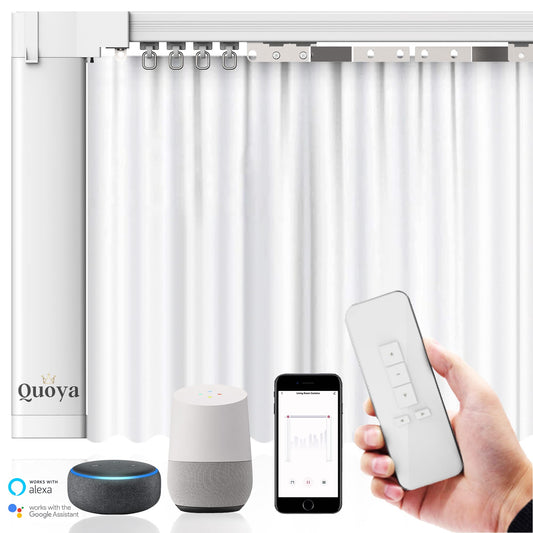 Quoya Smart Electric Curtain Track AT5810【Up to 118inches (3 metres)- Motorised and Adjustable 】, with Automated Rail Motor with App, Voice, Remote Control, Compatible with Alexa, Google and Siri