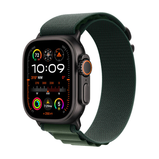 Apple Watch Ultra 2 [GPS + Cellular 49mm] Smartwatch, Sport Watch with Black Titanium Case with Dark Green Alpine Loop - M. Fitness Tracker, Precision GPS, Action Button, Carbon Neutral