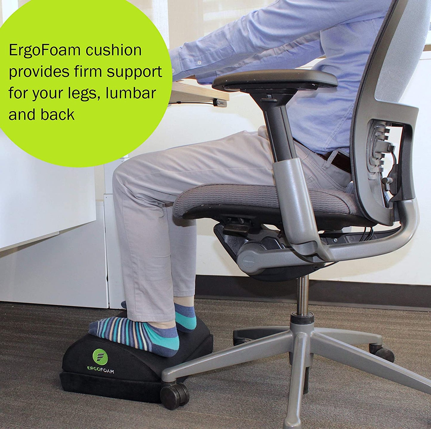 ErgoFoam Adjustable Desk Foot Rest - Orthopedic Teardrop Design