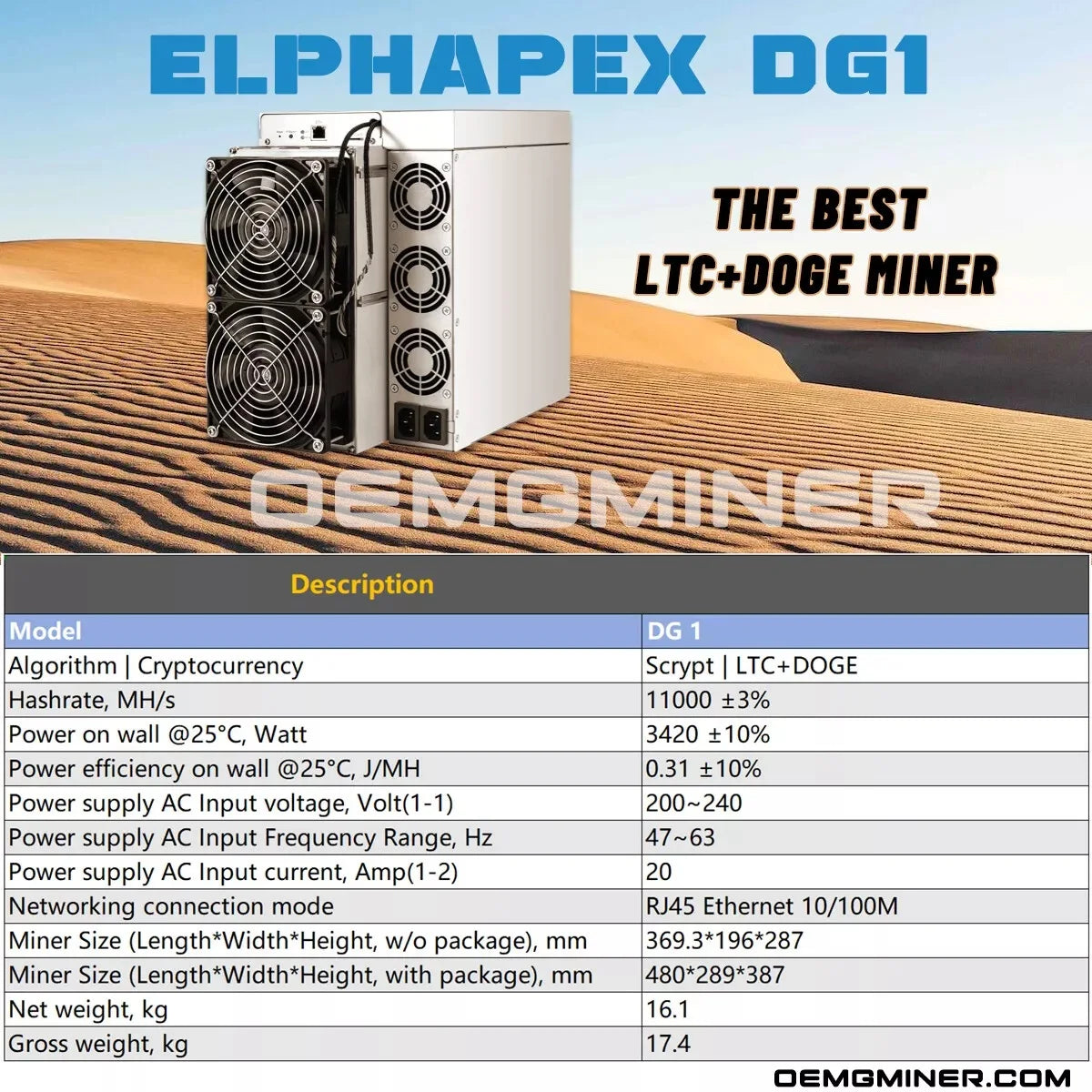 BUY 2 GET 1 FREE Elphapex DG1 Miner 11000MH/s 3420W (LTC/DOGE) Crypto Hardware Scrypt Algorithm