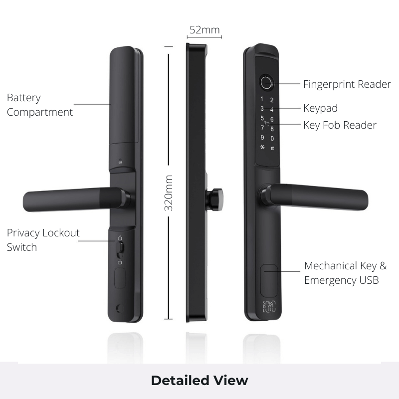 Super Slim - Fingerprint and Keyless Entry Smart Mortise Lock [35mm wide] (SDL-SS1)